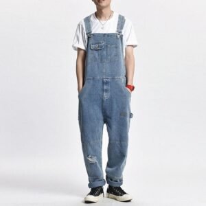 Retro Mens Distressed Denim Casual Suspender Overalls(C-170).