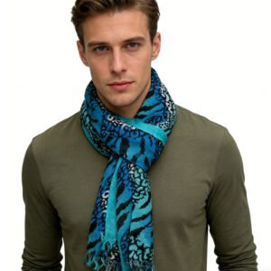 2pcs Aqua Blue Geometric Long Boho Scarf,Turquoise Printed Scarf,Versatile Everyday Scarf ,Pairs With All Casual Outfits,Office Appropriate Subtlety For Women Men(C-0022).