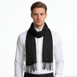 2pcs Elegant Abstract Evening Scarf,Black Printed Scarf,Versatile Everyday Scarf ,Pairs With All Casual Outfits,Office Appropriate Subtlety For Women Men(C-0029).