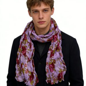2pcs  Vibrant Crinkle Magenta Printed Polyester Texture Scarf,Versatile Everyday Scarf ,Pairs With All Casual Outfits,Office Appropriate Subtlety For Women Men  (C-002)