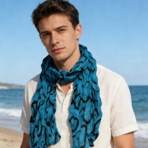 2pcs Turquoise Printed Crinkle Scarf, Use As Sarong Or Head Wrap,Beach Cover Up Scarf ,vacation,daily Life,evening Party,Office Appropriate Subtlety For Women Men(C-0028).