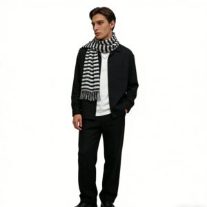 2pcs Black White Square Scarf,stripe With Metallic Threads Scarf,Luxe Look For Evening Wear,Scarf,vacation,daily Life,evening Party,Office Appropriate Subtlety For Women Men(C-0035).